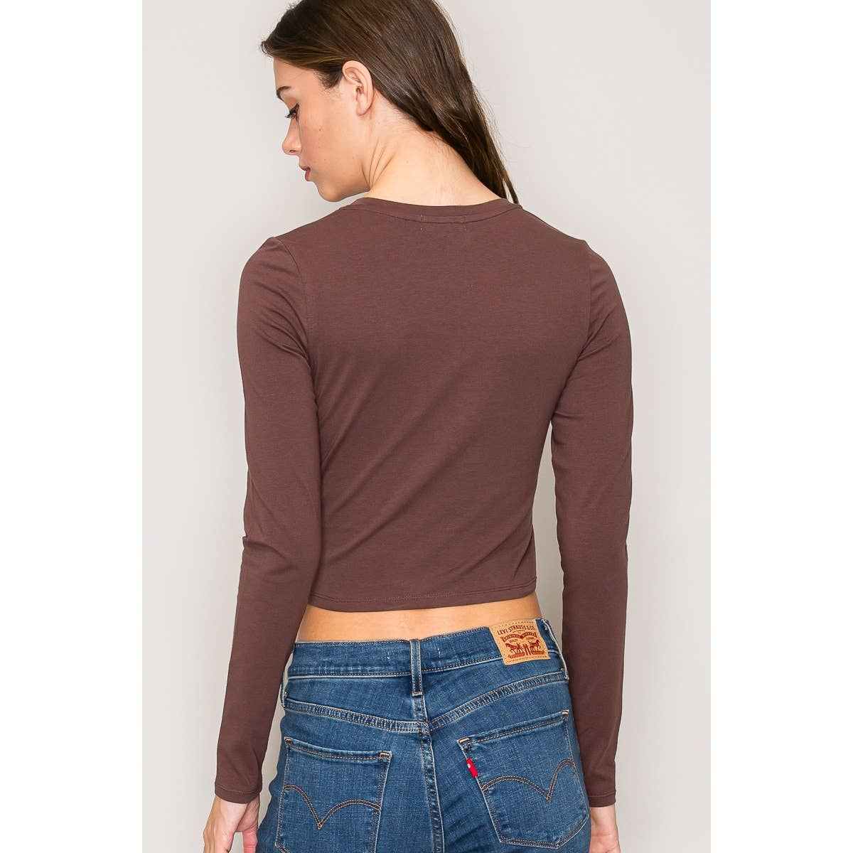 Crew Neck Long Sleeve Crop Top: Black / S-M-L(2-2-2)