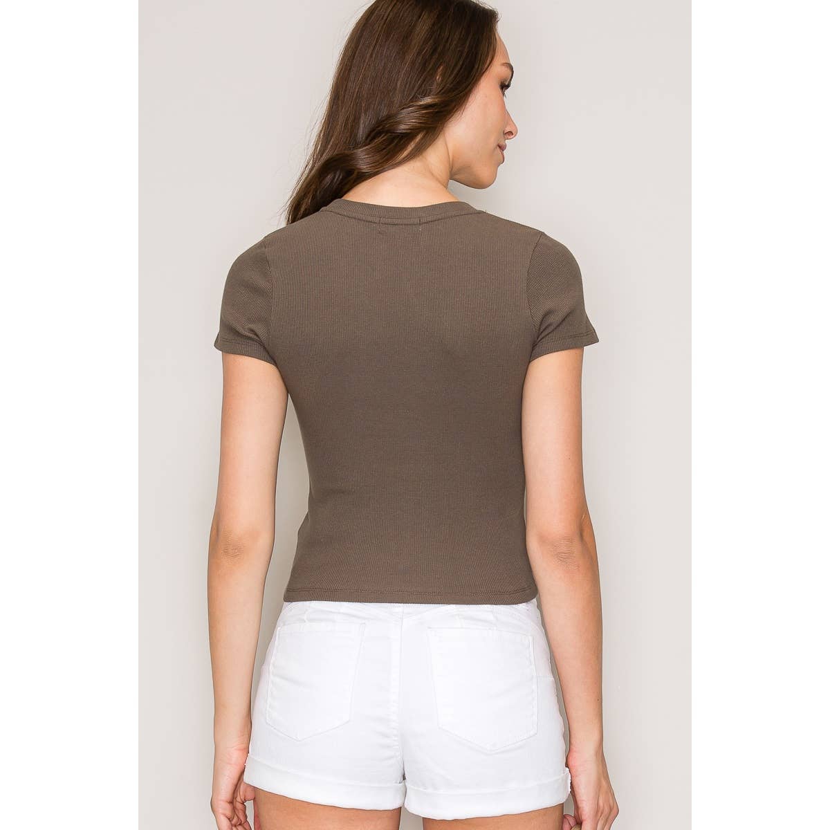Crew Neck Short Sleeve Cotton Rib Knit Top: Tango Red / S-M-L(2-2-2)