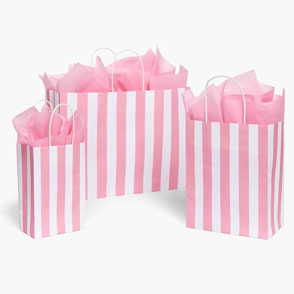 Pink Cabana Stripe Paper Gift Bags: 250 Pack / Cub 8x4.75x10.5"