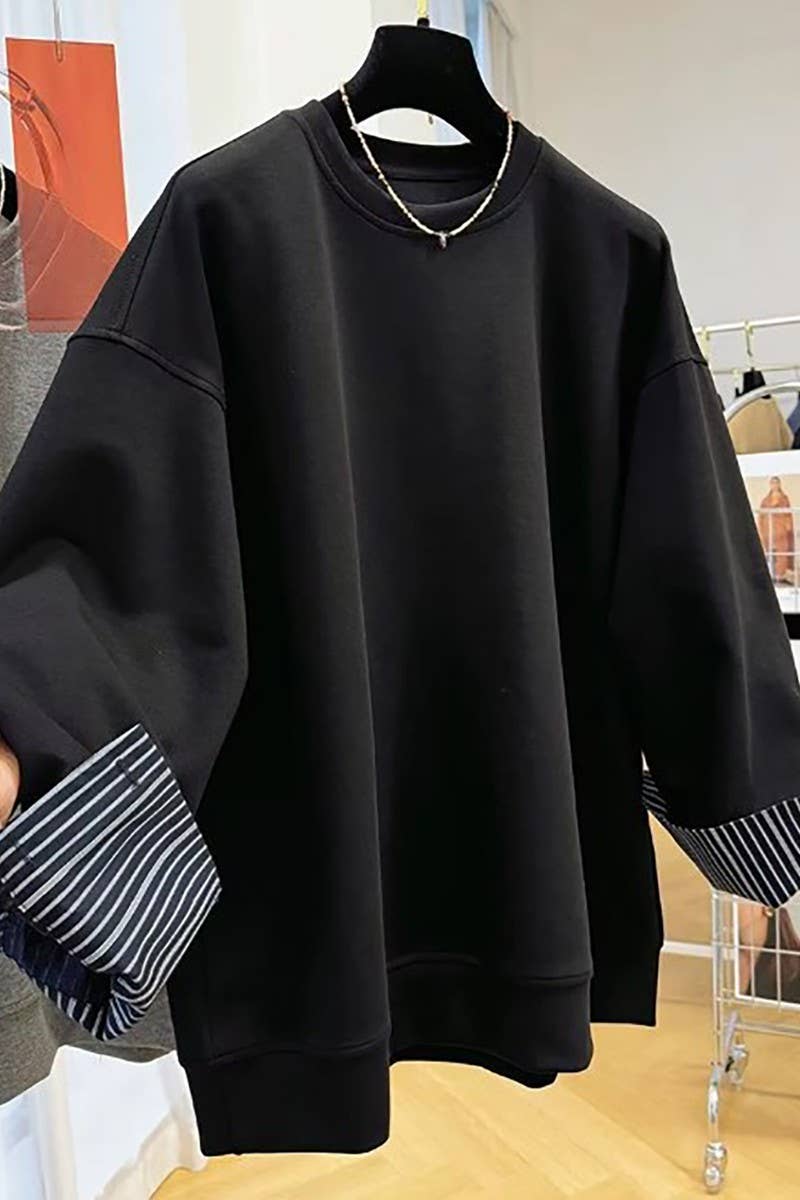 Stripe Detail Long Sleeve Sweatshirt: Brown / M