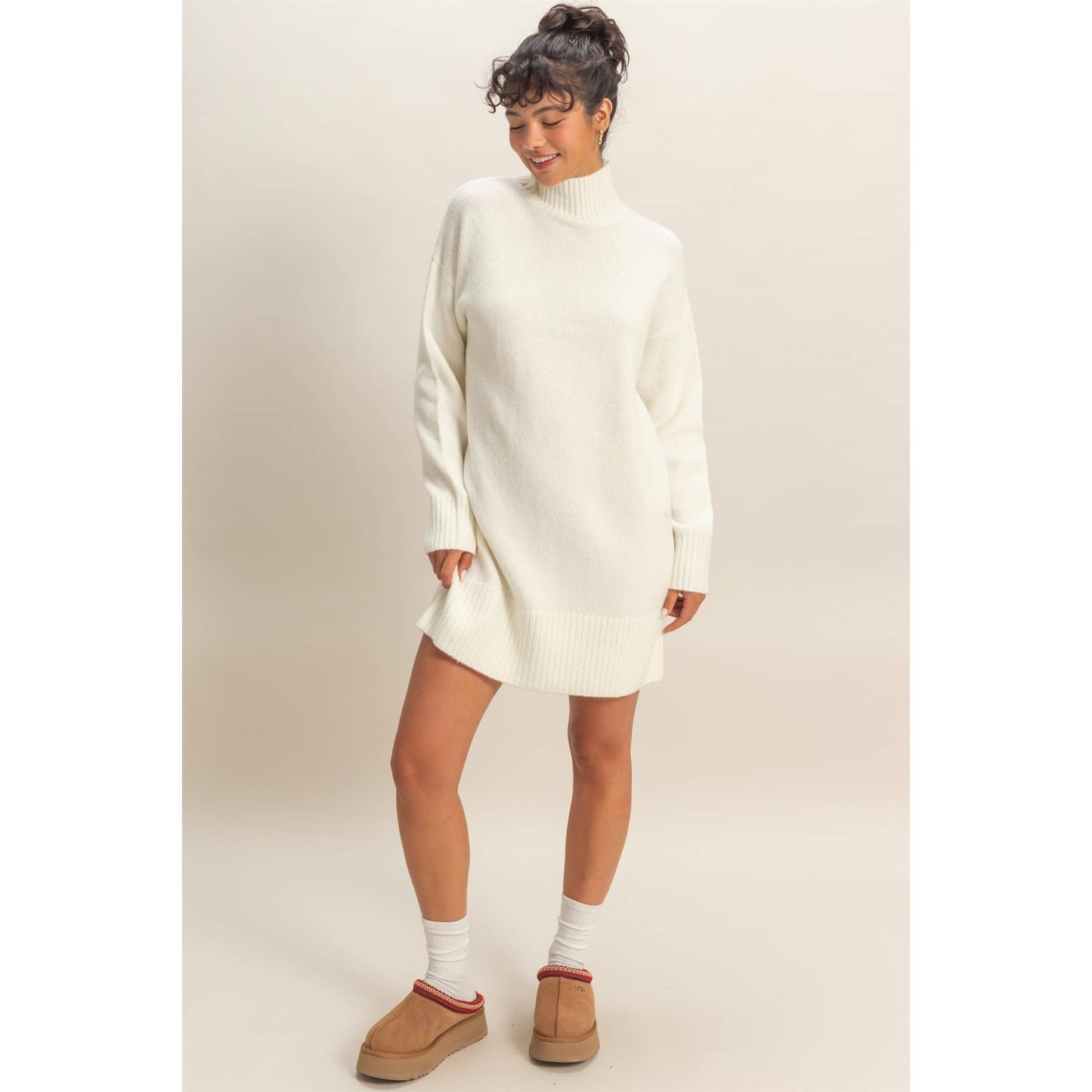 High Neck Sweater Mini Dress: BLACK / S-M-L(2-2-2)