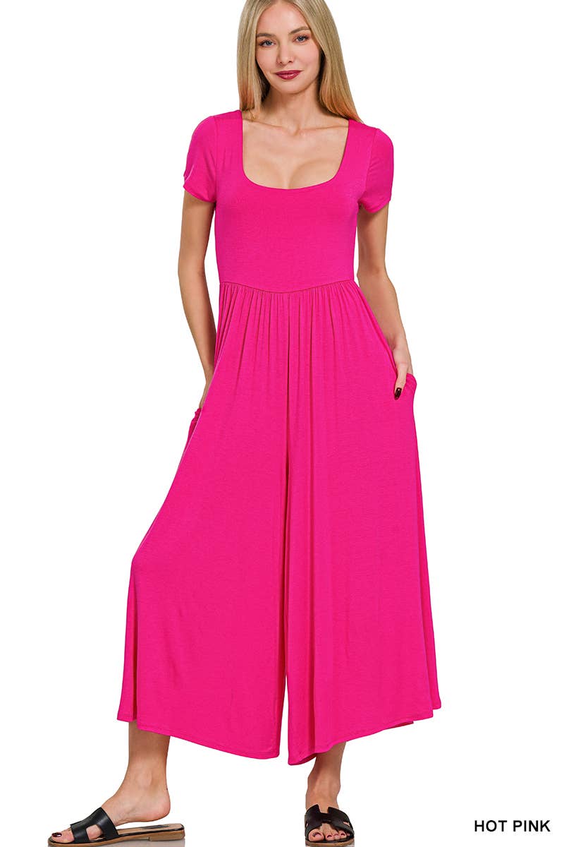 Double Layered Short Sleeve Jumpsuits: BLACK / 2-2-2 (S-M-L)