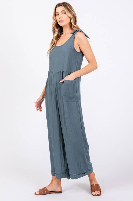 Wide Leg Roll-up Jumpsuit: SLATE / 2-2-1 (S-M-L)