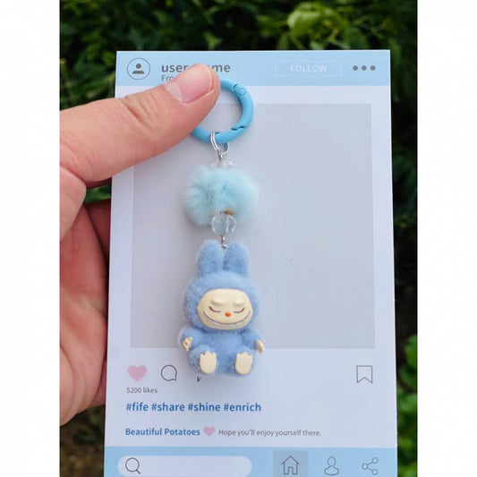 Fluffy Labubu The Monsters keychain bag charm: Blue / S