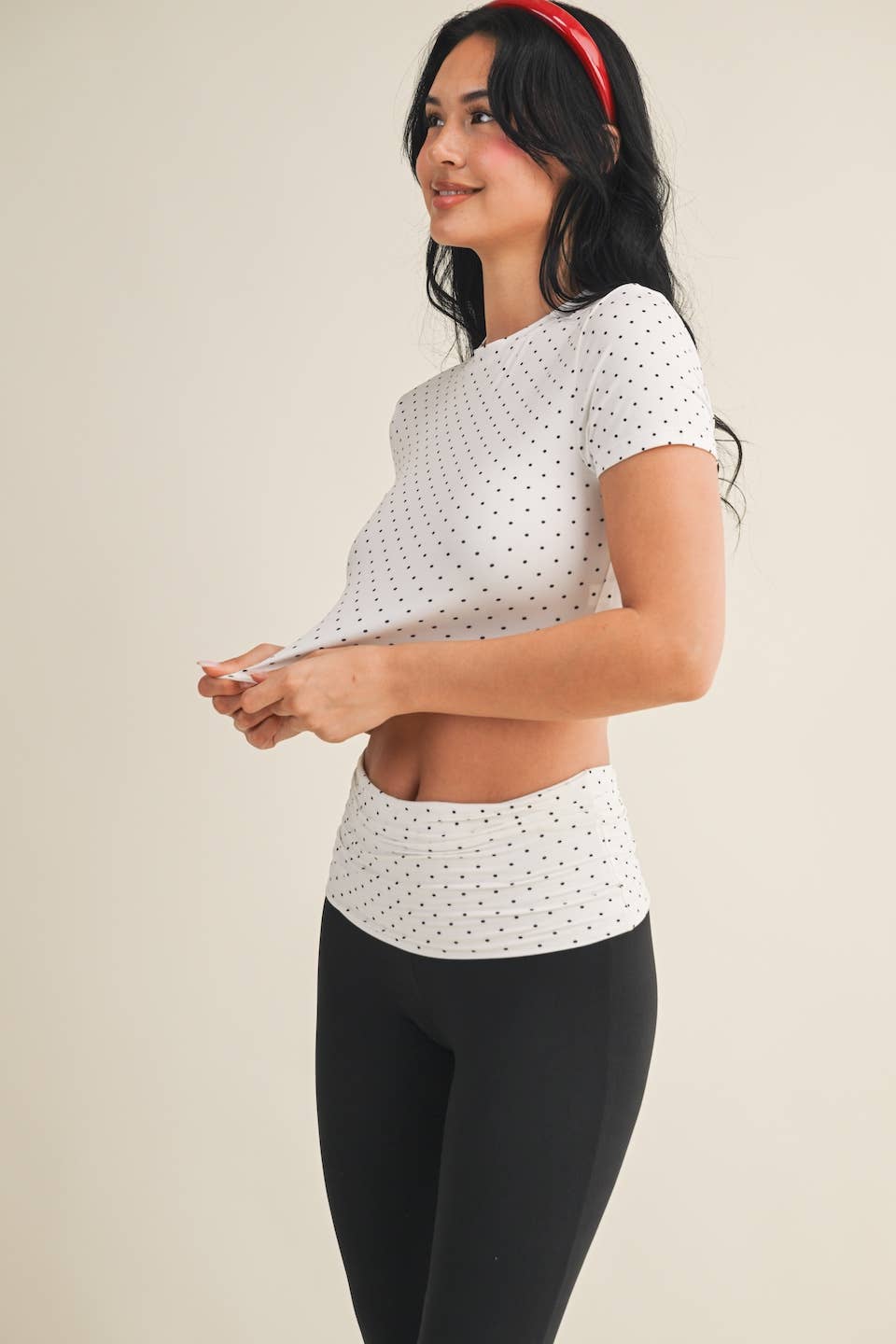 Polka Dot Soft Knit Jersey Crewneck Tee: White Polka Dot / L