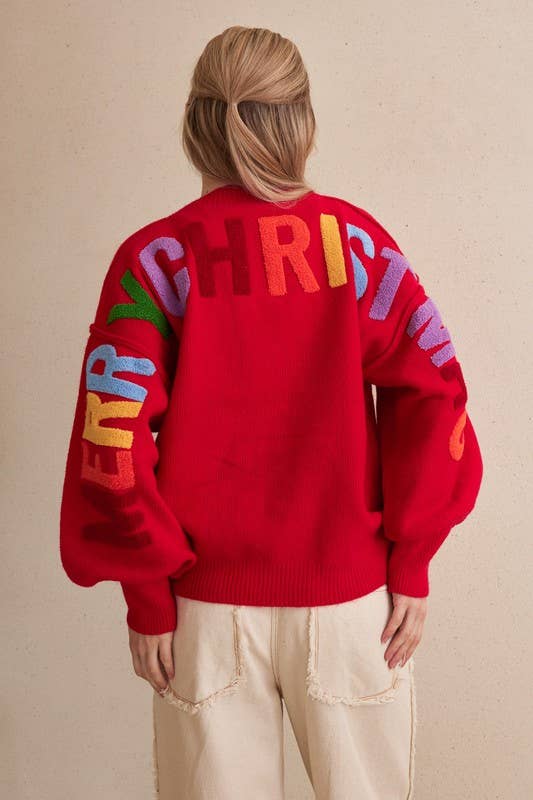 OVERSIZE Christmas Sweater with Lettering: Ivory-Multi / S