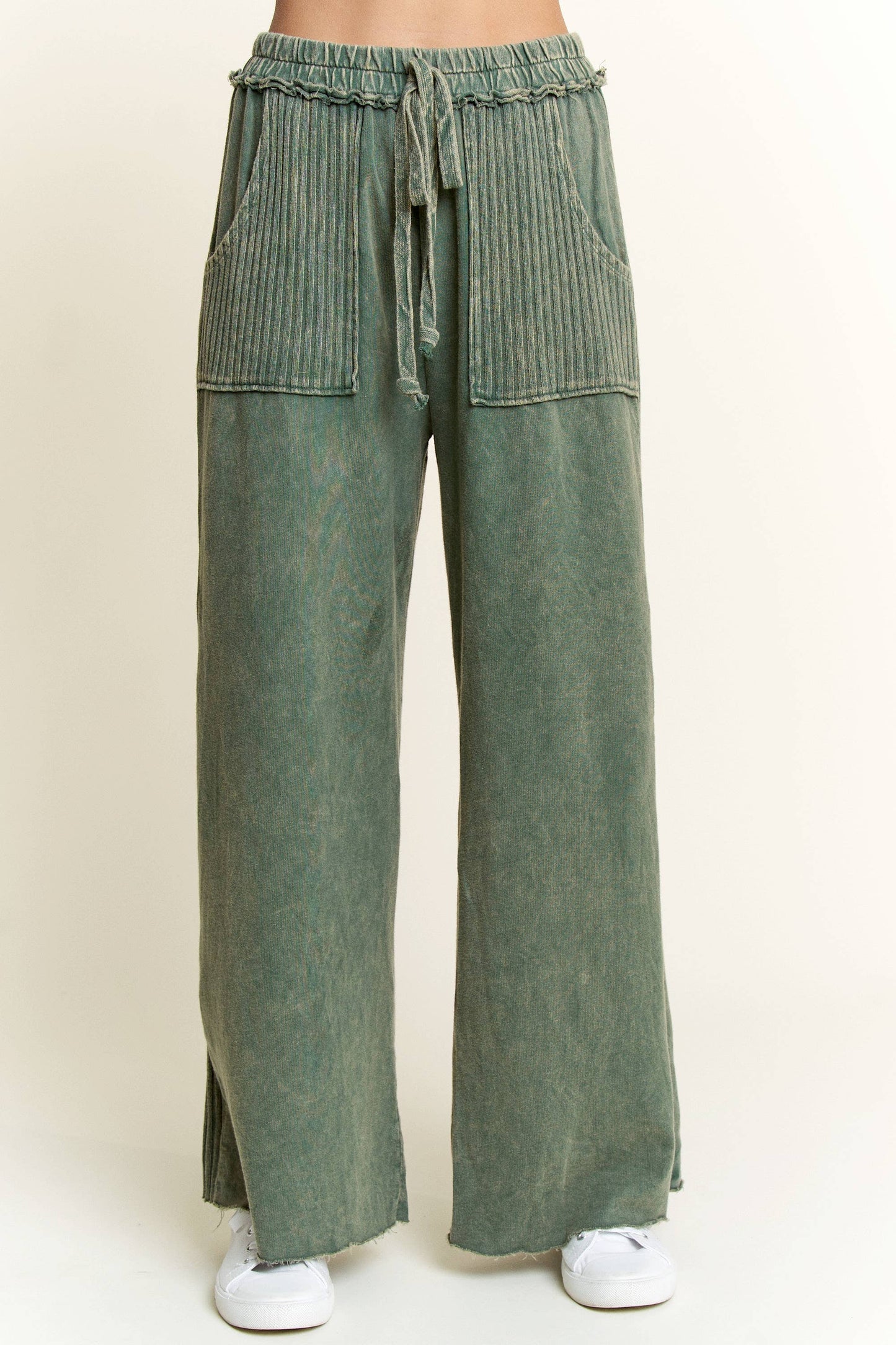 Best Mineral Wash Side Knit detail wide leg pantsHE5878P.: Latte / S-M-L / 2-2-2