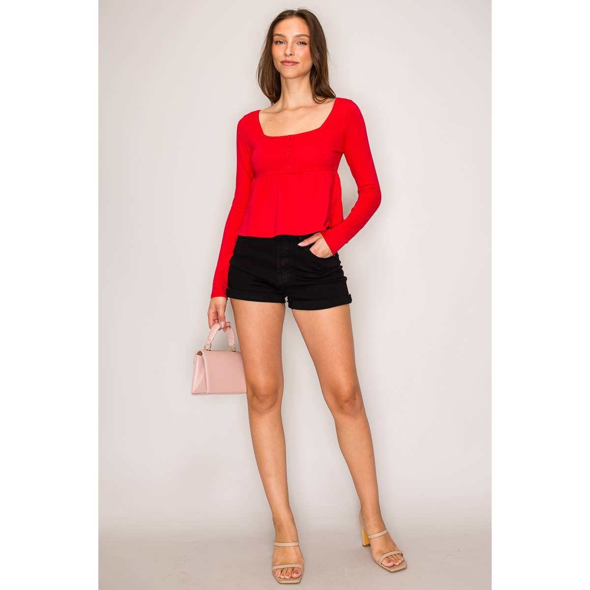 Long Sleeve Babydoll Top: Hot Fudge / S-M-L(2-2-2)