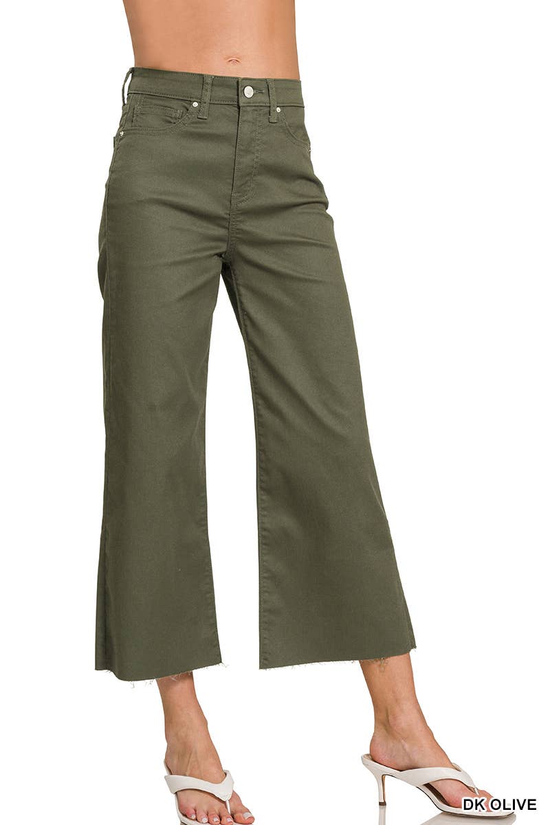 High Rise Flare Cropped Color Denim Pants: CREAM BEIGE / 1-2-2-1 (S-M-L-XL)
