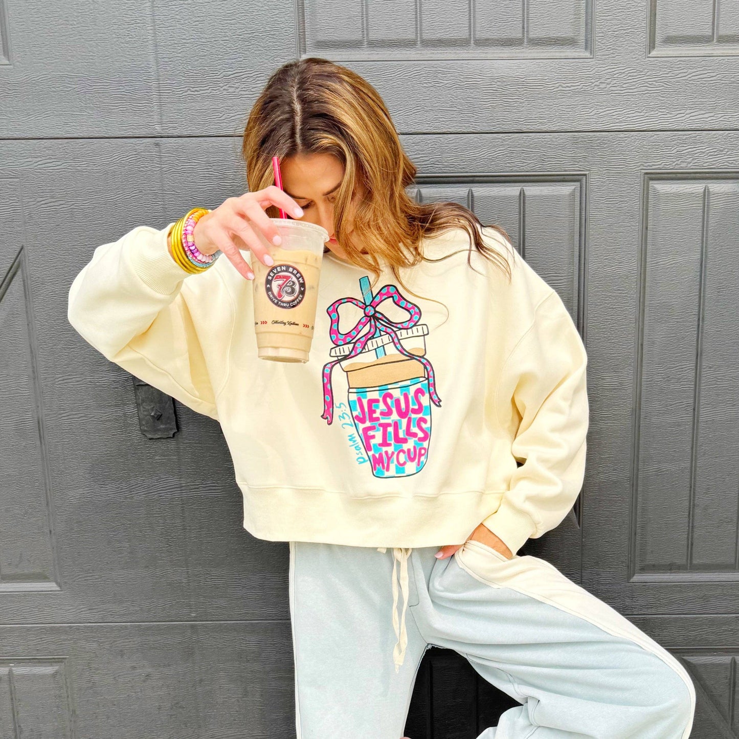 Jesus Fills My Cup Crop Sweatshirt: S/M