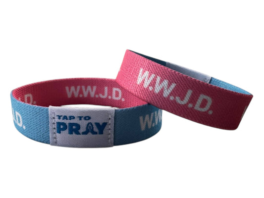 Tap To Pray™ Wristbands - Blue & Pink WWJD: X-Large / WWJD Pink / Blue