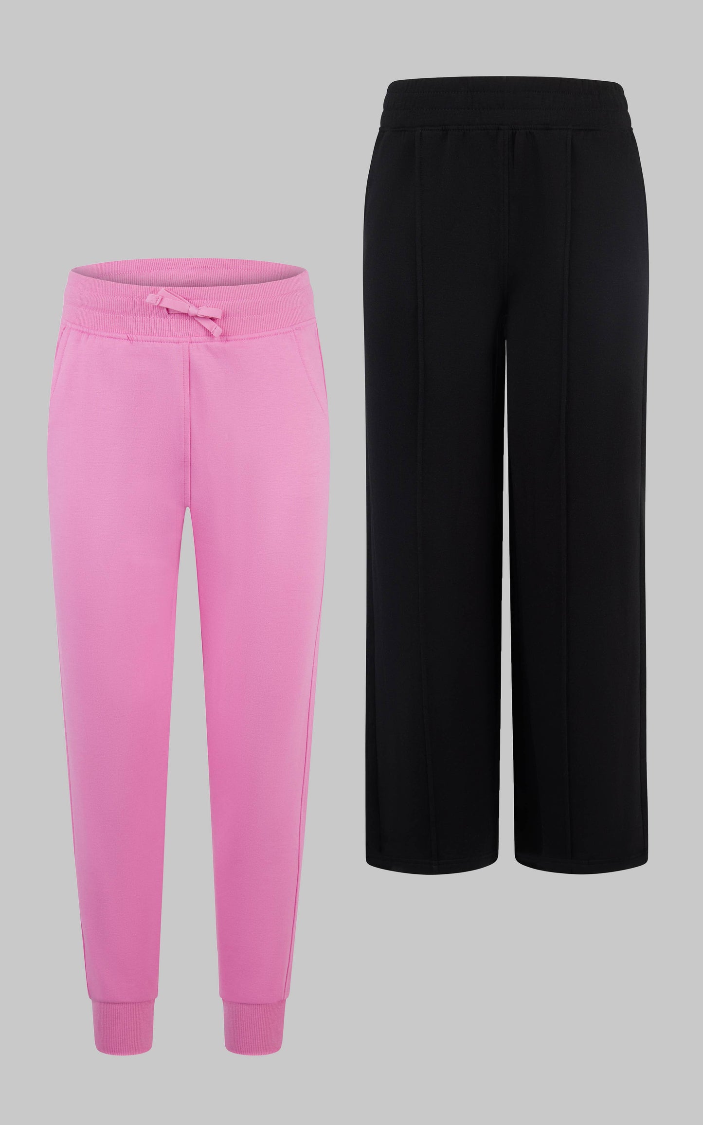 Girls Scuba Wide Leg Pants and Jogger - 2 PCS Set: BLACK/MOONLITE MAUVE