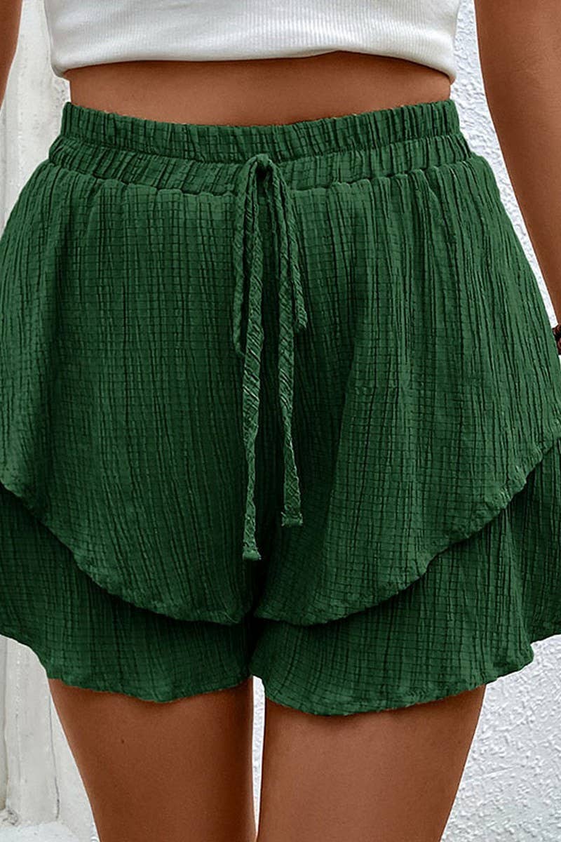 CWBSP0320_DOUBLE LAYERED ELASTIC WAIST SHORT PANTS: Green / (L) 1