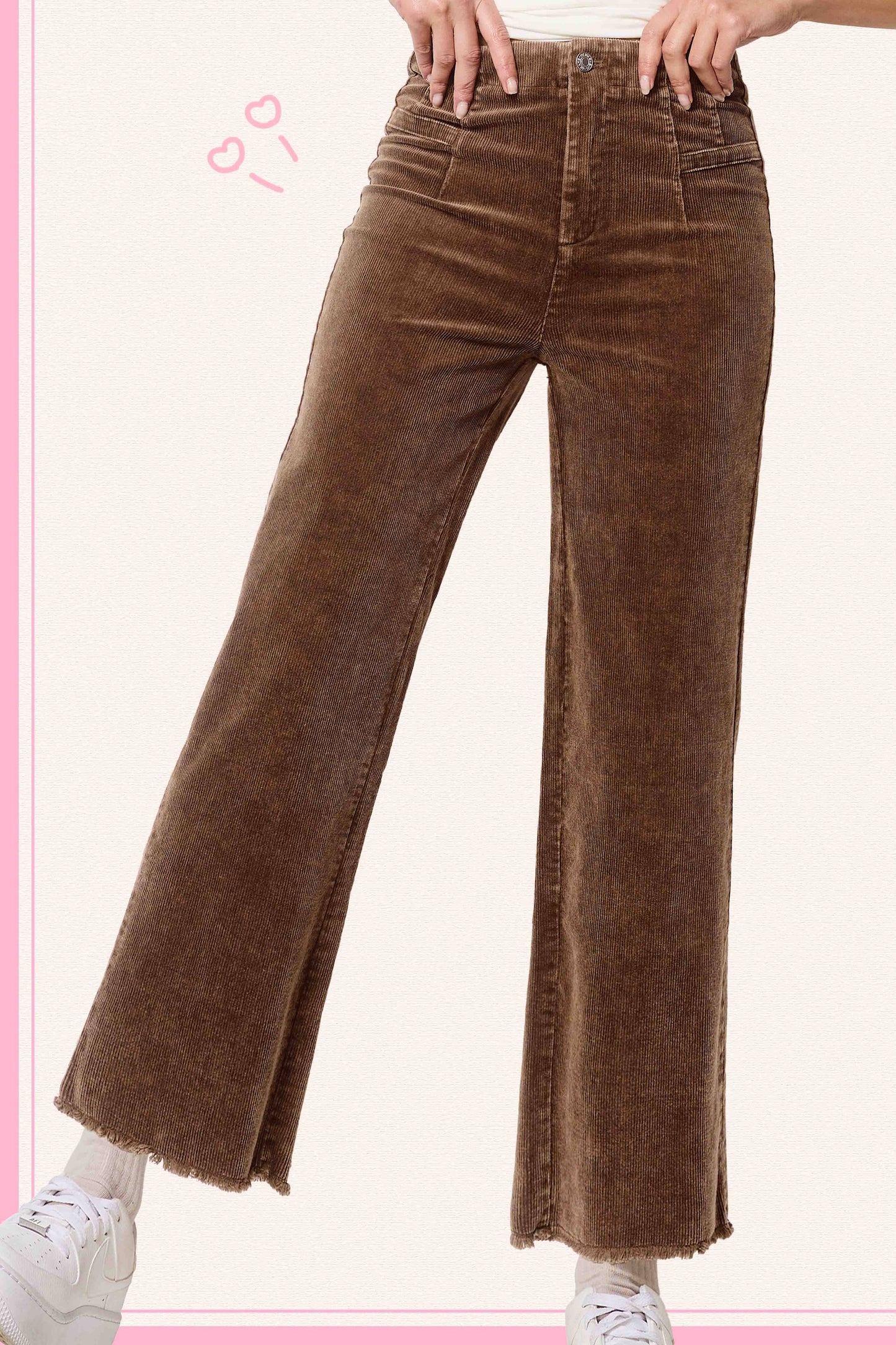 MCP4220-Mineral Washed High Waisted Wide Leg Corduroy Pants: Brown / XL