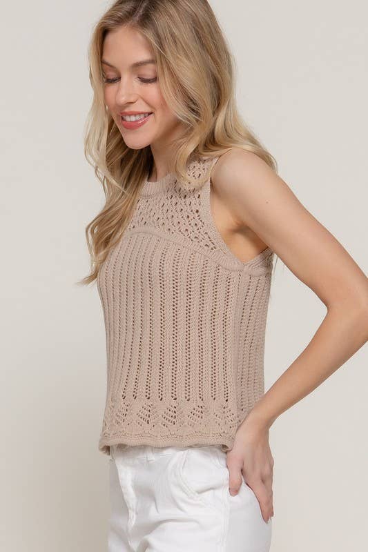 Sleeveless Crochet Spring Sweater: BLACK / 2-2-2 (S-M-L)