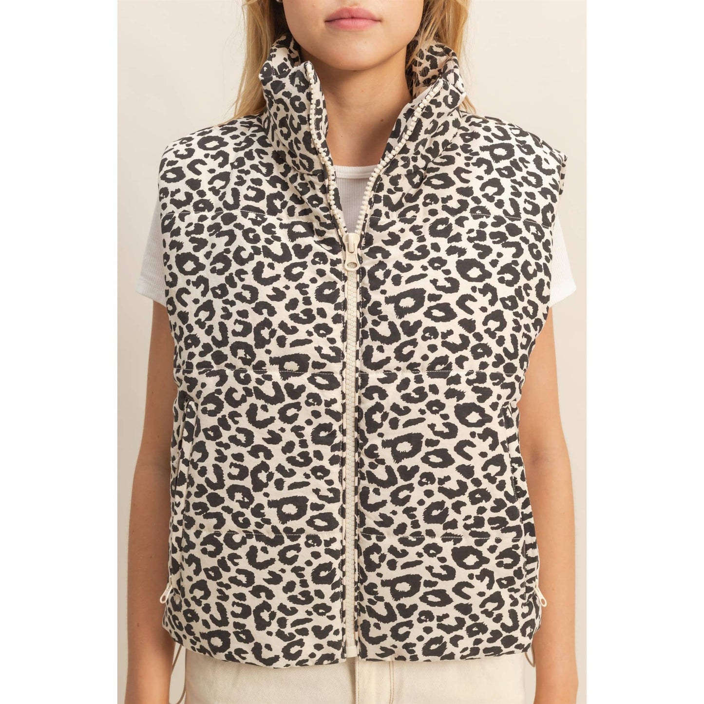 Leopard Print Puffer Vest: BLACK / S-M-L(2-2-2)