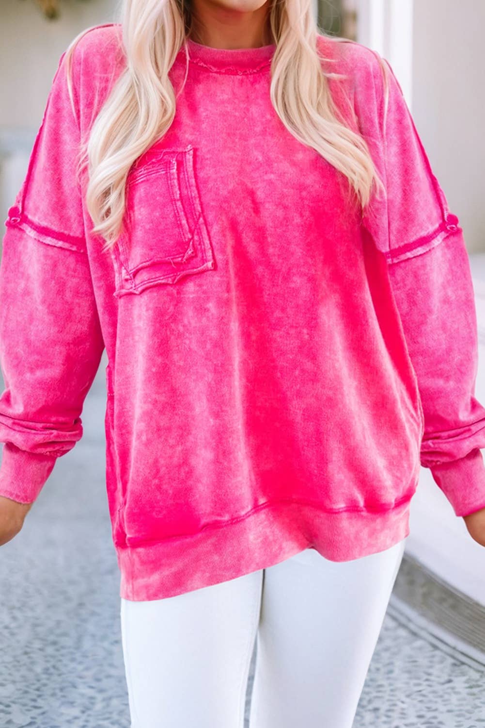 LDC Solid Acid Wash Pocket Pullover: Blue / XL