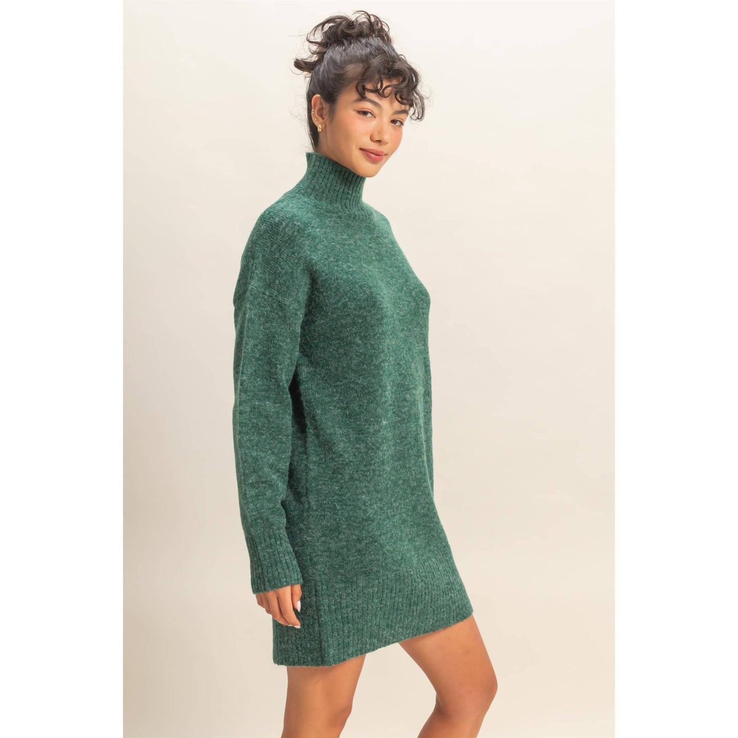 High Neck Sweater Mini Dress: BLACK / S-M-L(2-2-2)