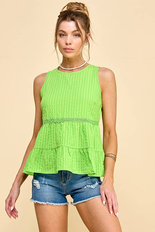 WK50480 - BABYDOLL TIER BUBLLE WOVEN TOP WITH TIE BACK: SATIN ROSE / S-M-L/2-2-2