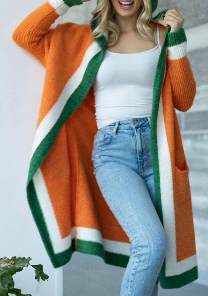 Casual versatile hooded long cardigan sweater: Rose_red / L