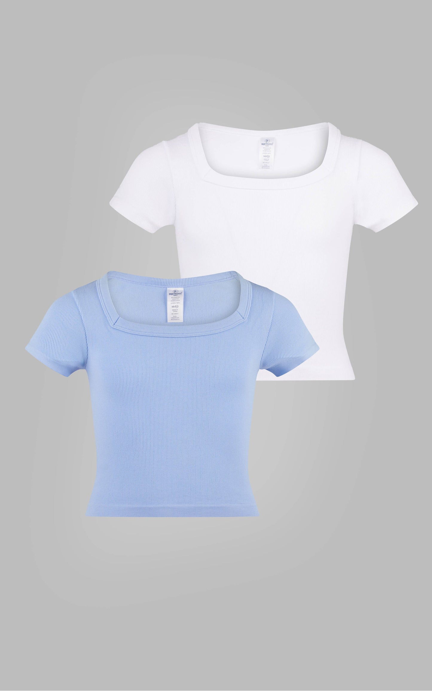 2 PACK - Girls Rib Seamless Square Neck T-Shirts: GOLF GREEN/WHITE
