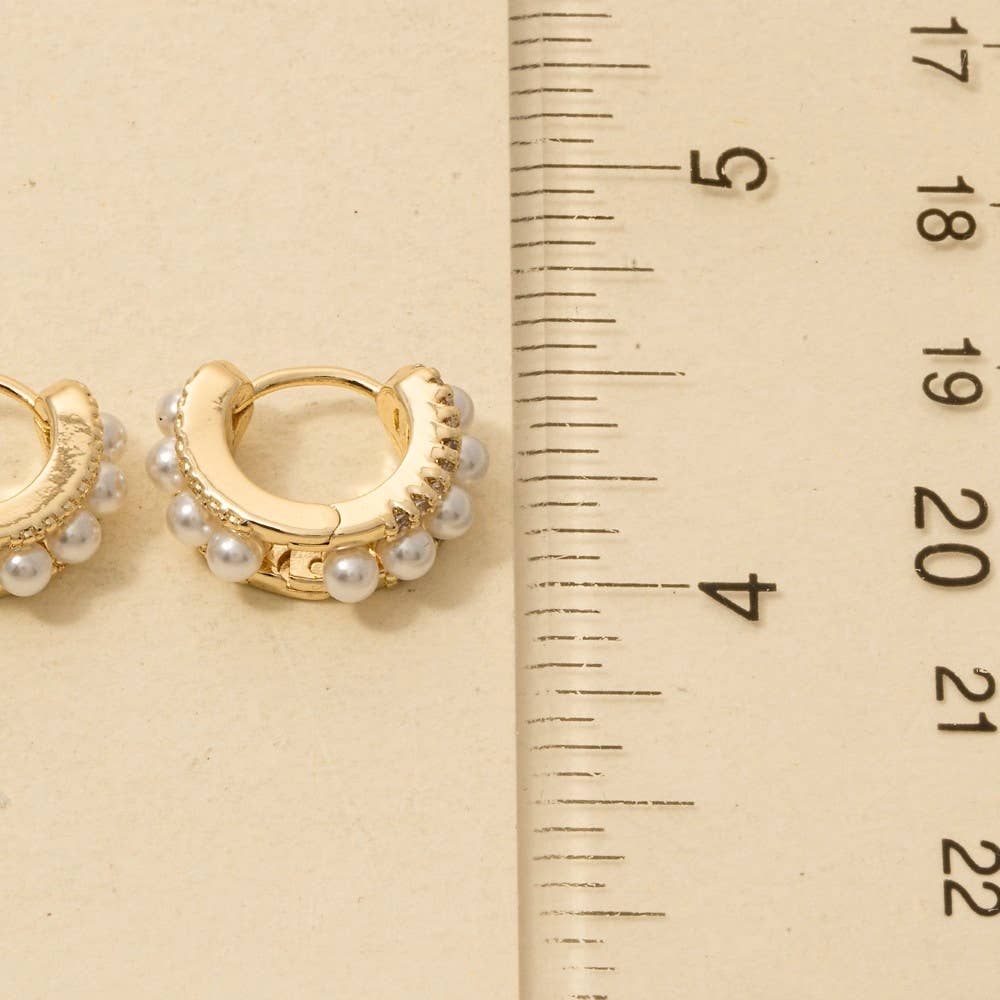 Pearl Row Studded Hinge Hoop Earrings: G