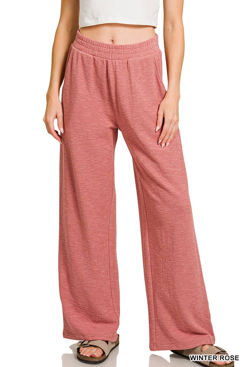 Slub Long Sleeve Top And Pants 2pcs Set: HUNTER GREEN / 1-1-1(S-M-L)