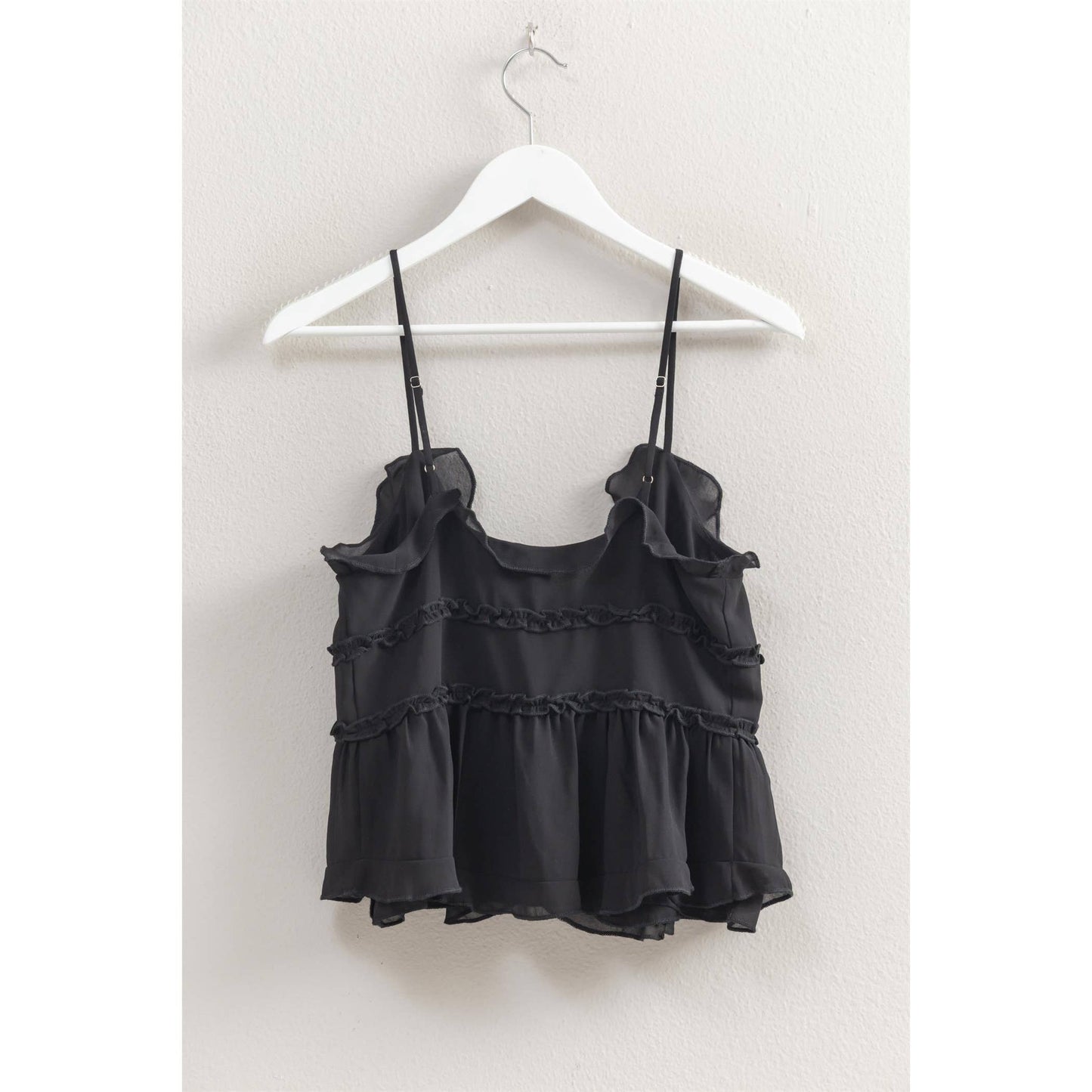 HF25E382-Chiffon Sleeveless Ruffled Cami Top: GREEN / S-M-L(2-2-2)