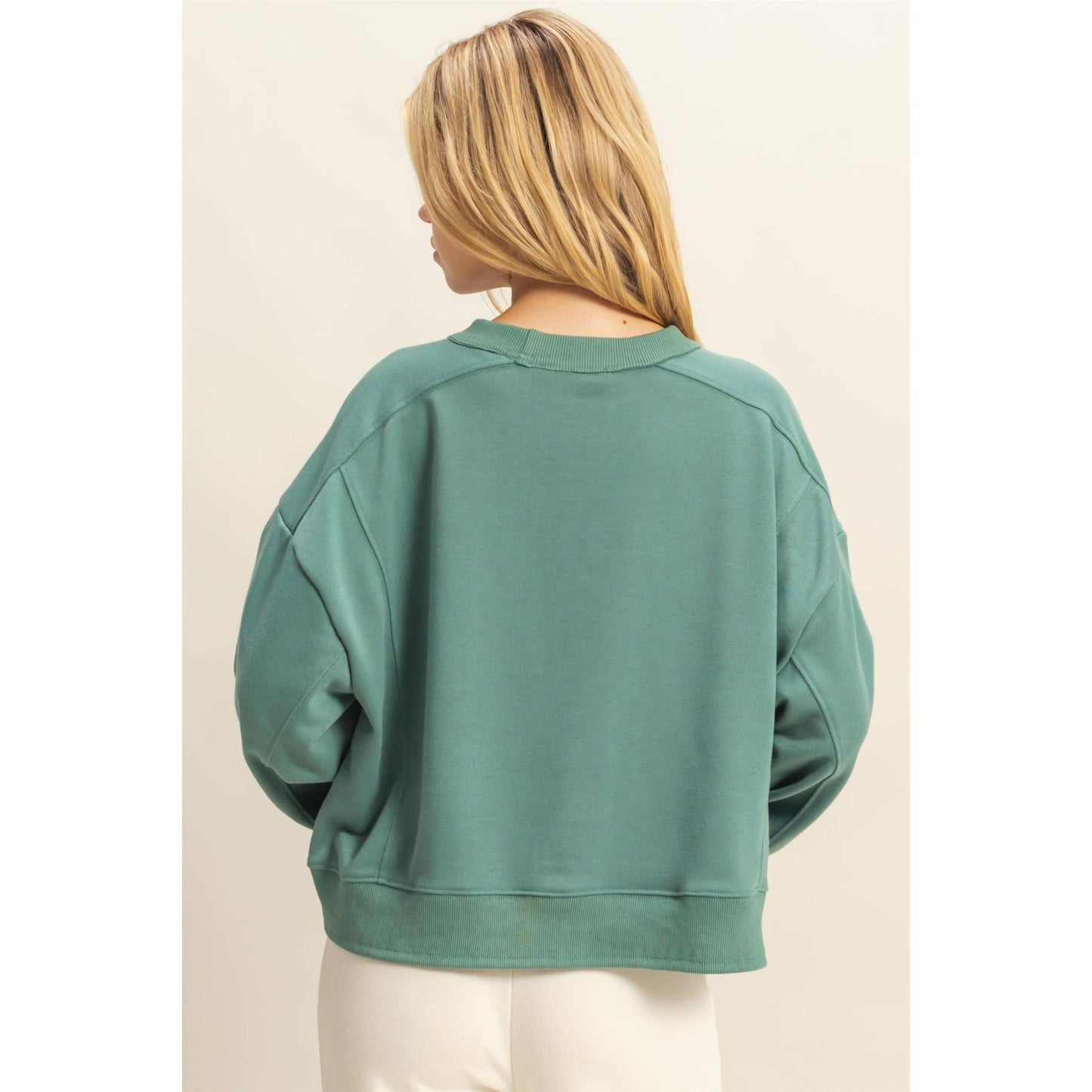 Layered Hem Sweatshirt With Raw Edges: MOSS GREEN / S-M-L(2-2-2)
