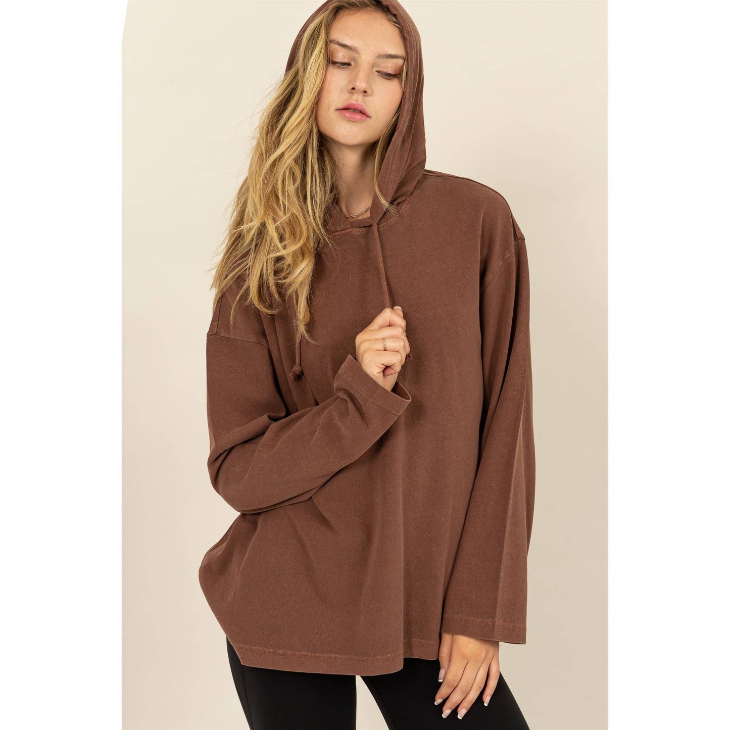 Oversized Hooded Long-Sleeve Top: BLACK / S-M-L(2-2-2)