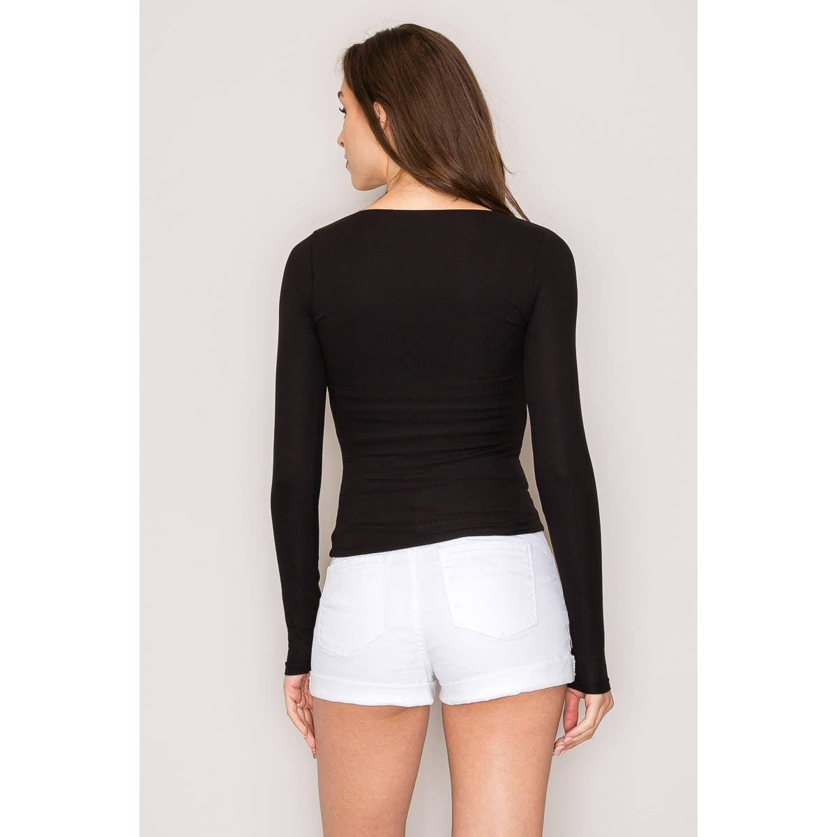 Notch Scoop Neck Double Layer Long Sleeve Knit Top: Botanical Garden/Hunter / S-M-L(2-2-2)