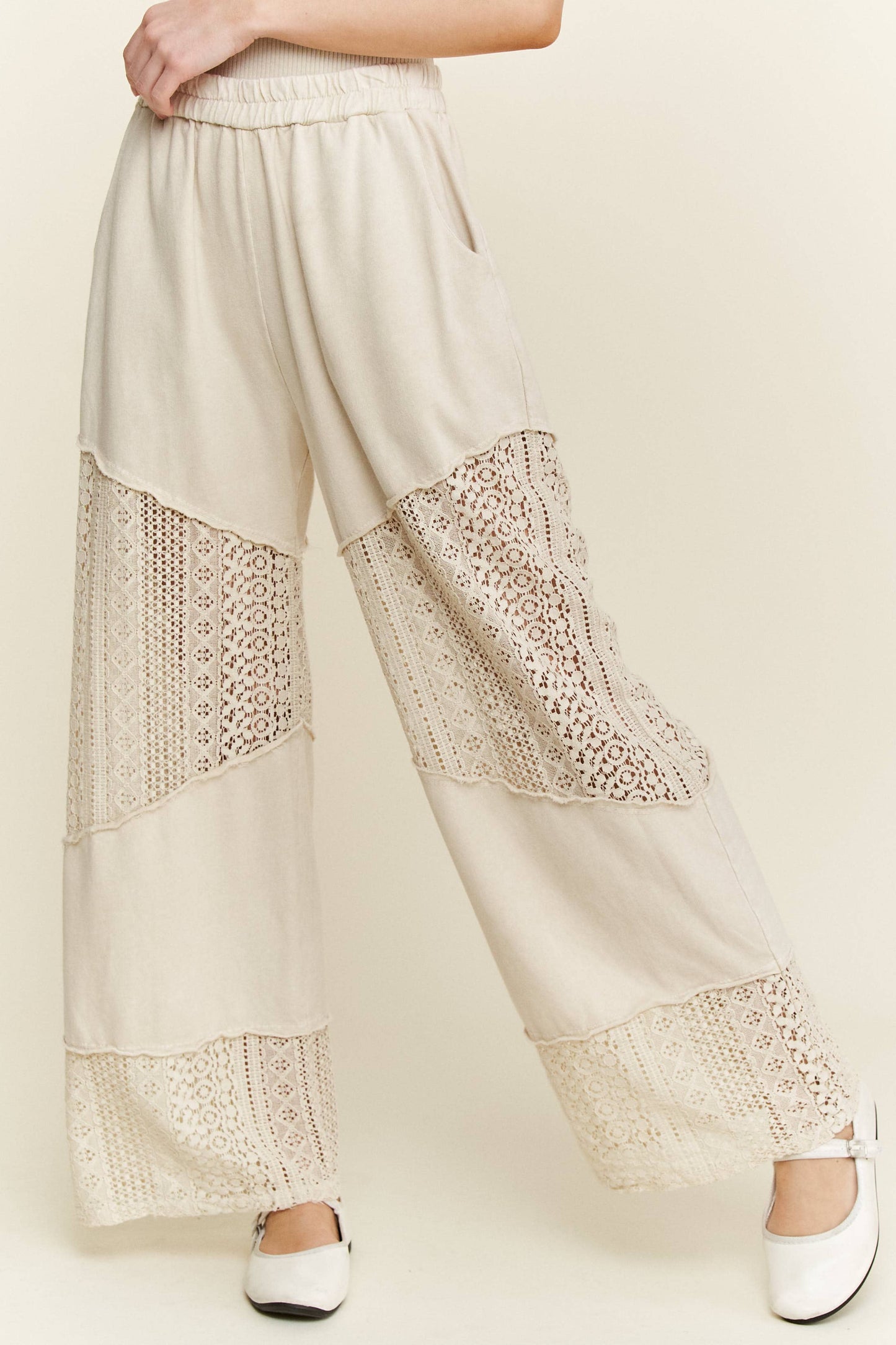 Mineral Washed Lace See through Breezy pants HP6335.: Silver Grey / S-M-L / 2-2-2