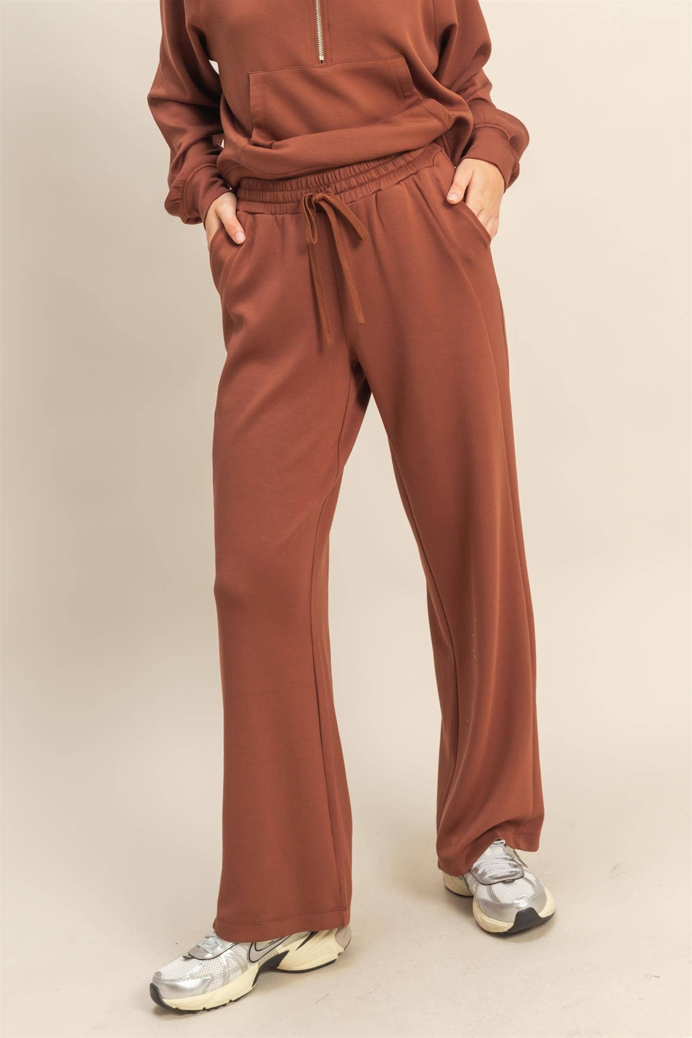 Scuba High-Waist Wide-Leg Drawstring Sweatpants: BLACK / S-M-L(2-2-2)