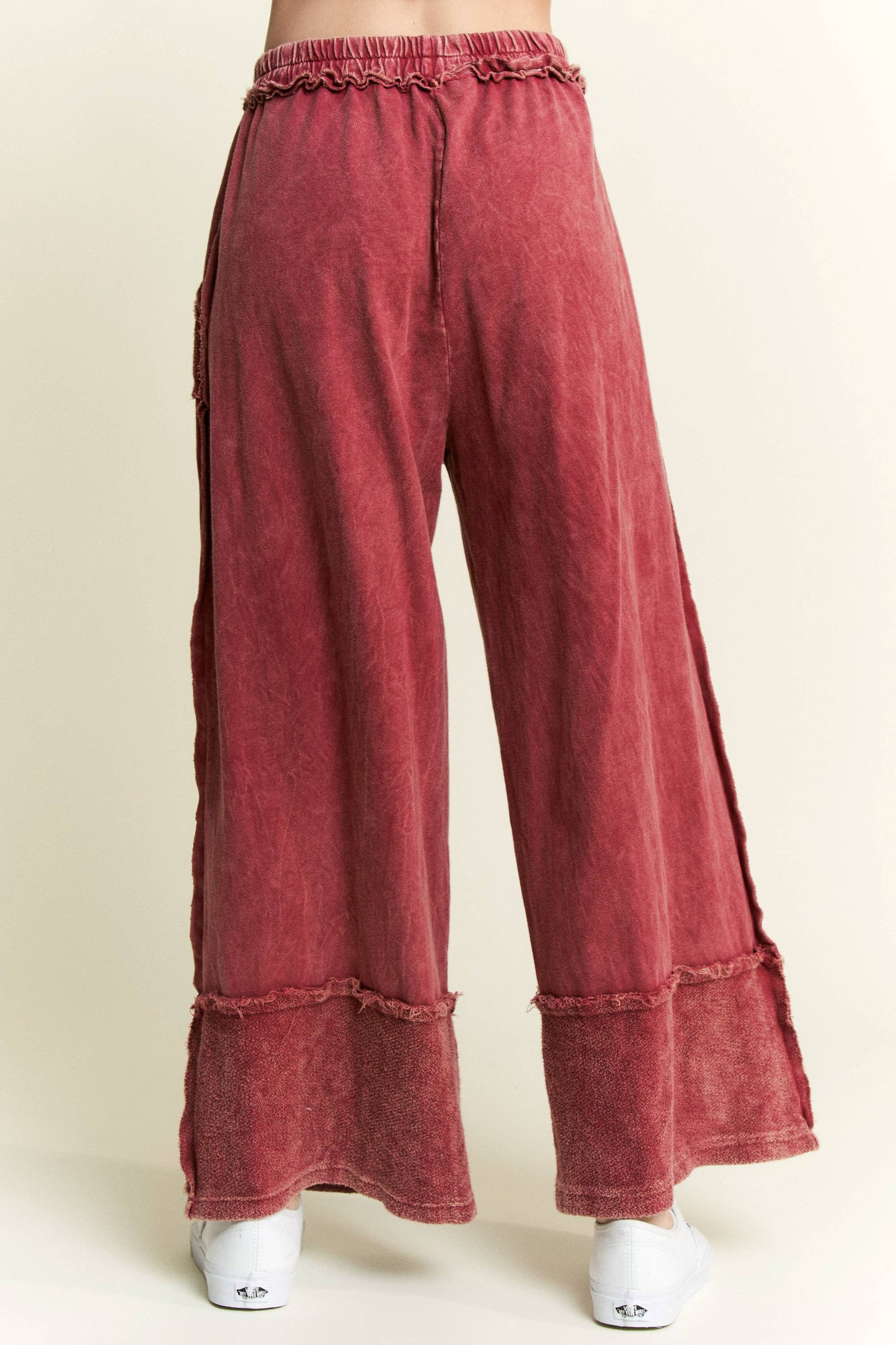 MineralWash Wide Pants with raw hem frayed details HP5536..: Latte / S-M-L / 2-2-2