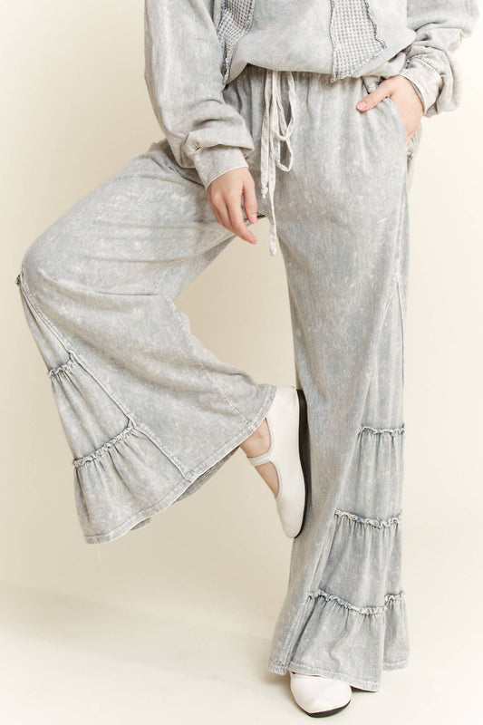 MineralWash SideRuffle Flare pants HP5881.: Silver Grey / S-M-L / 2-2-2