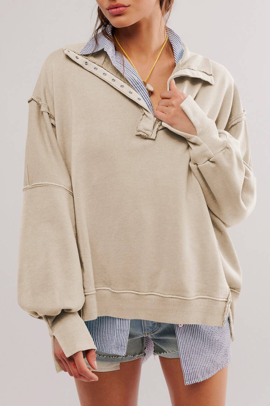Half button outseam oversized sweatshirt: Fuchsia / L