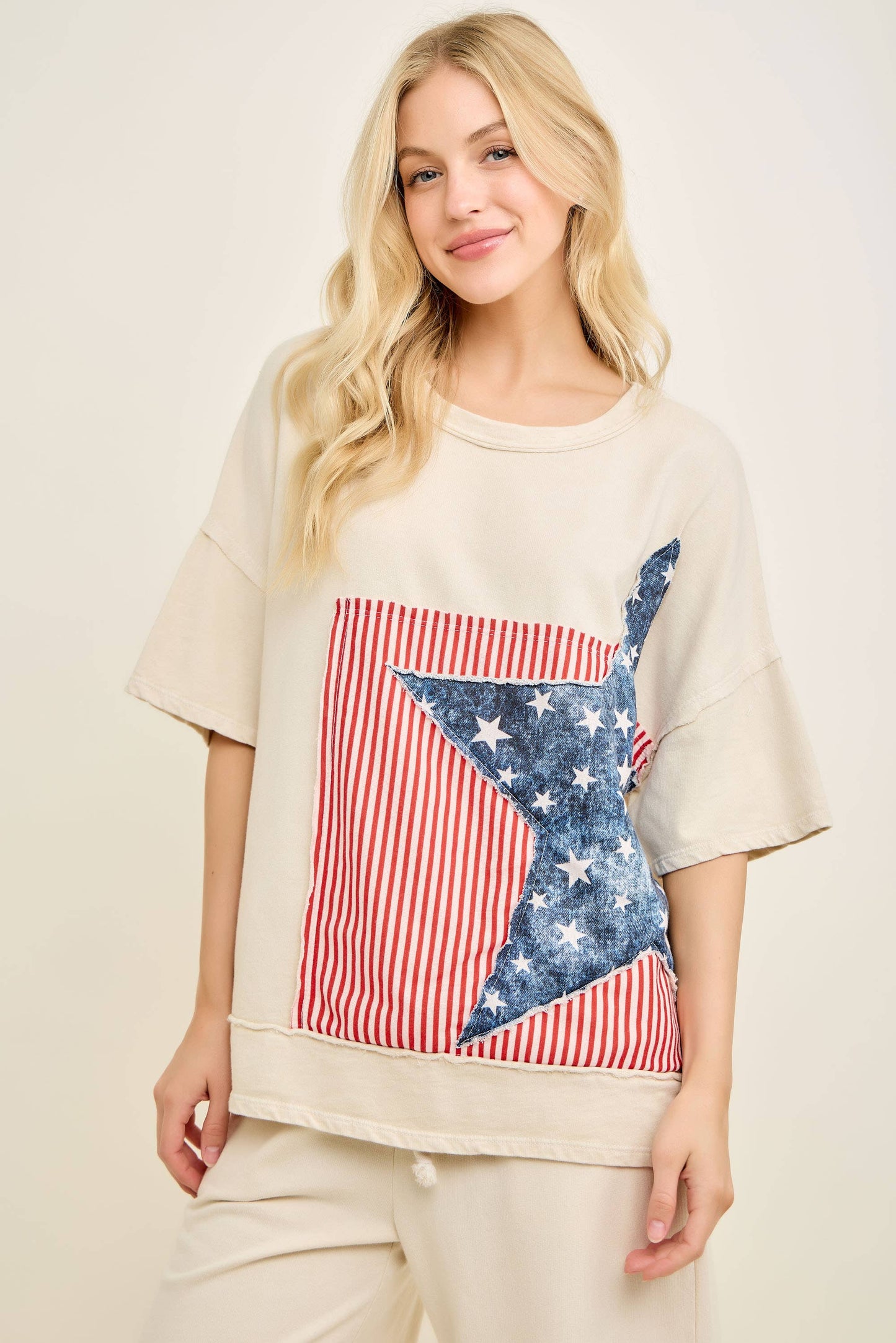 Americana Patched Tshirt top HT7319: Red / S-M-L / 2-2-2