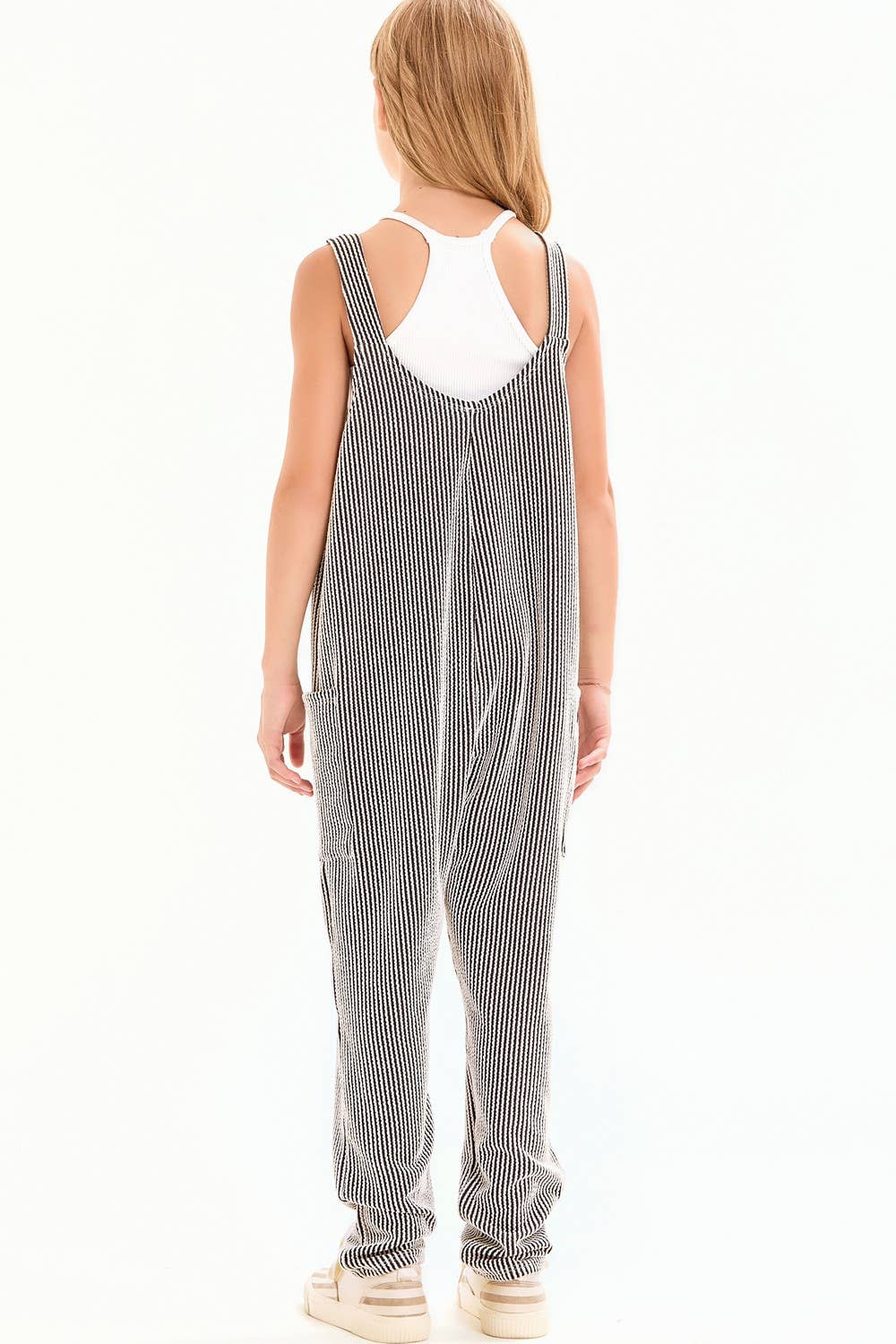 Embossed Rib Sleeveless Jumpsuit /Overall /Onesie: Navy / M