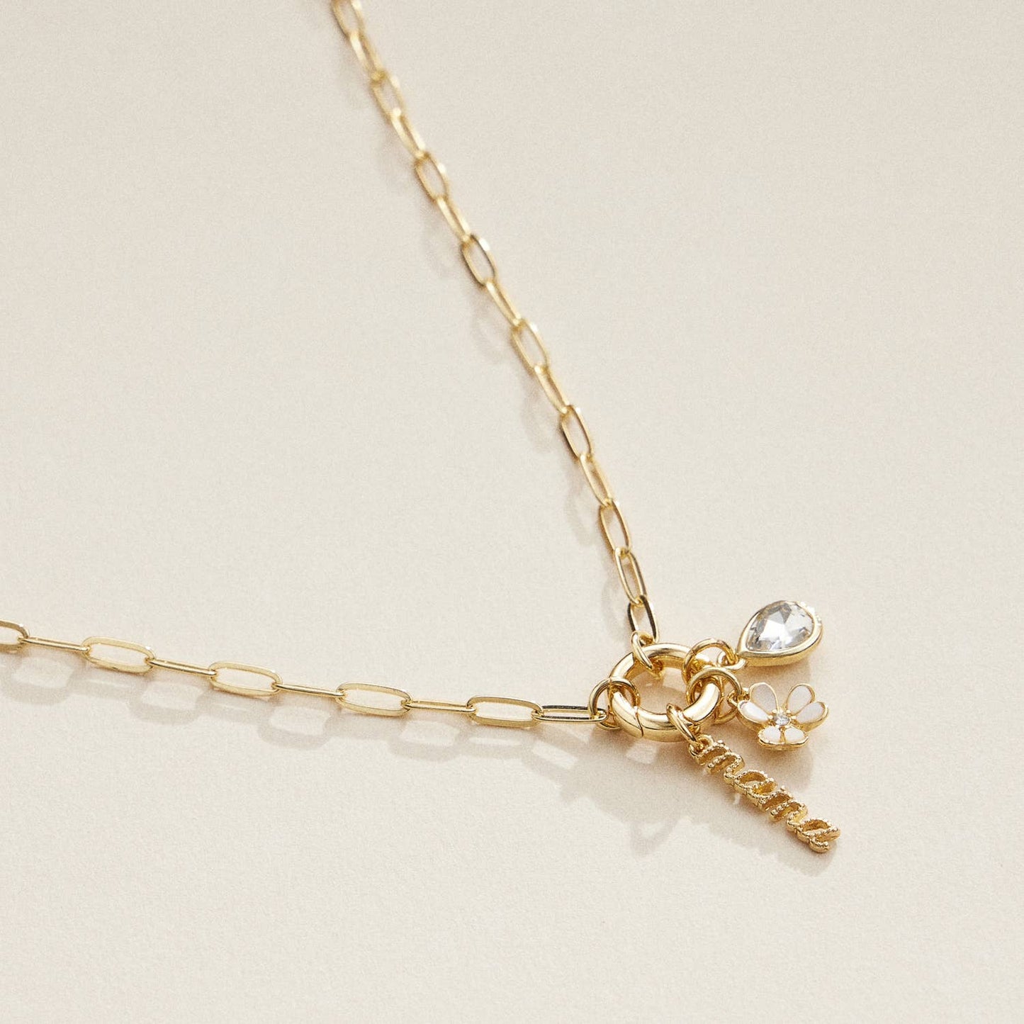 Mama Gold Dipped 18k Teardrop and Flower Charm Necklace: Gold / One / 4DN18084