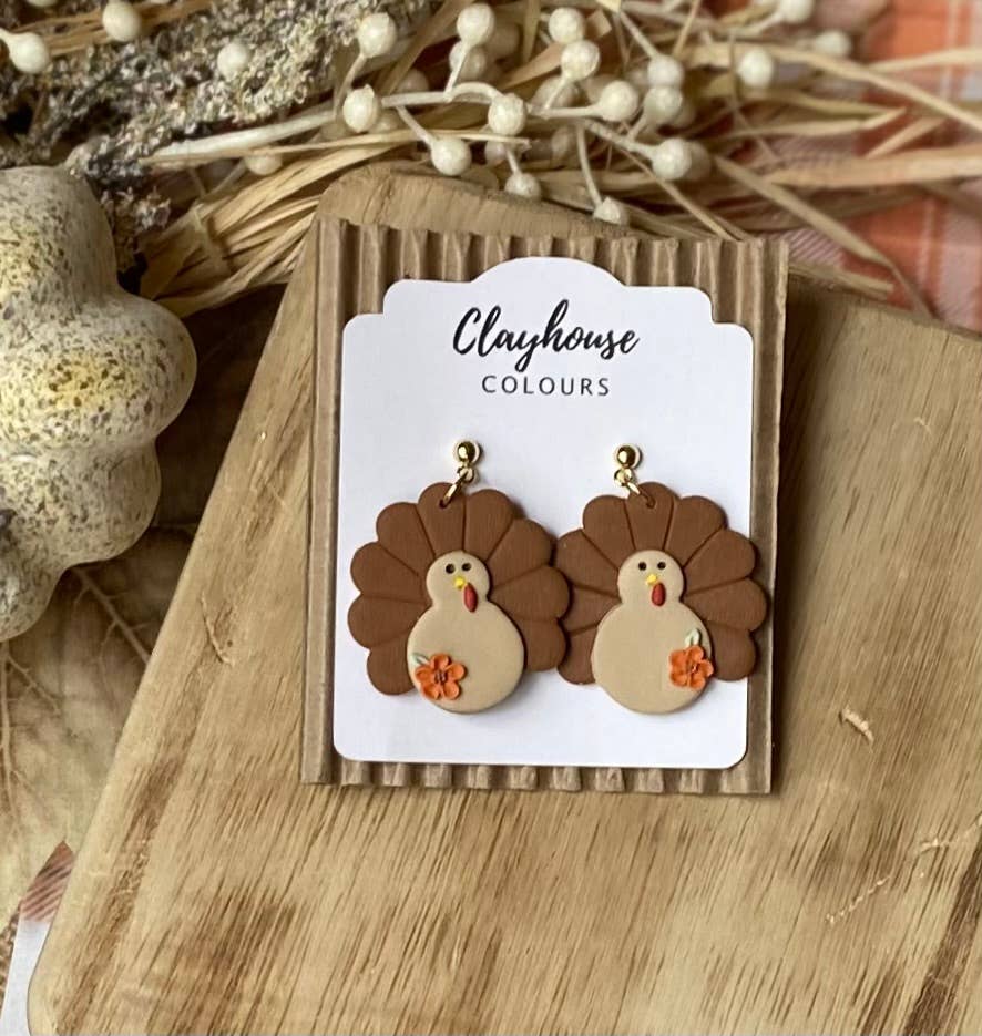 Thanksgiving Clay Earrings: Turkey Dangles