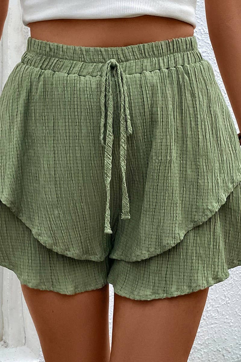 CWBSP0320_DOUBLE LAYERED ELASTIC WAIST SHORT PANTS: Green / (S) 1