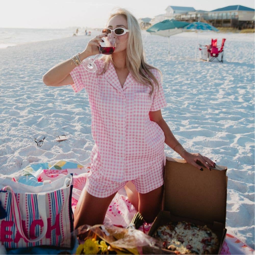 Light Pink Wholesale Plaid PJ Shorts: Light Pink / XXL