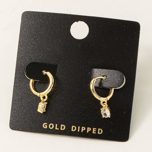 Gold Dipped Mini Rhinestone Huggie Earrings: G