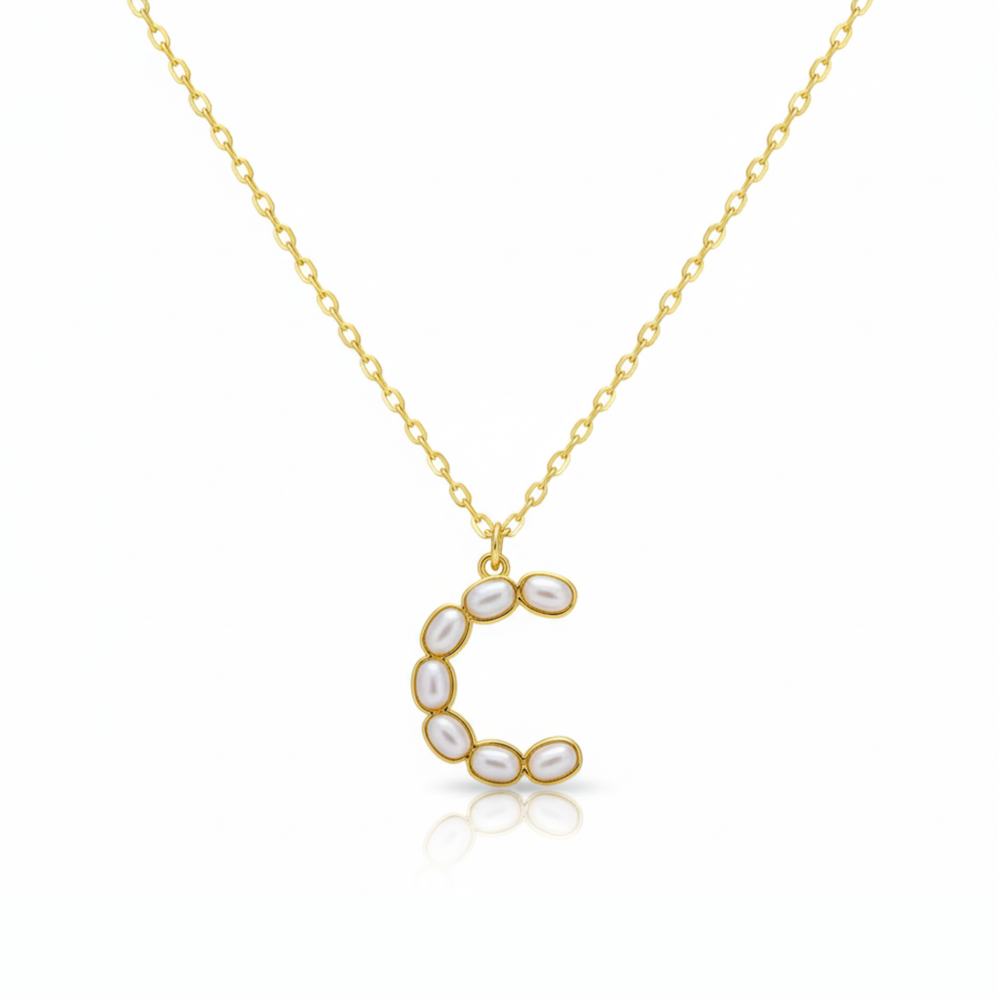 Pearl Mosaic Initial Pendant Necklace: C