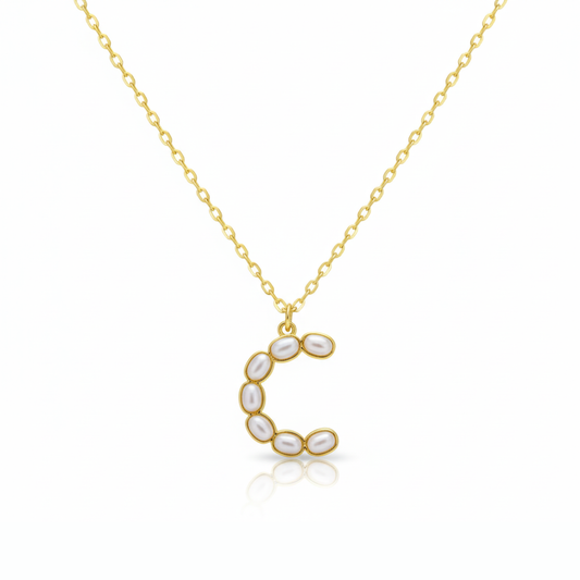 Pearl Mosaic Initial Pendant Necklace: C
