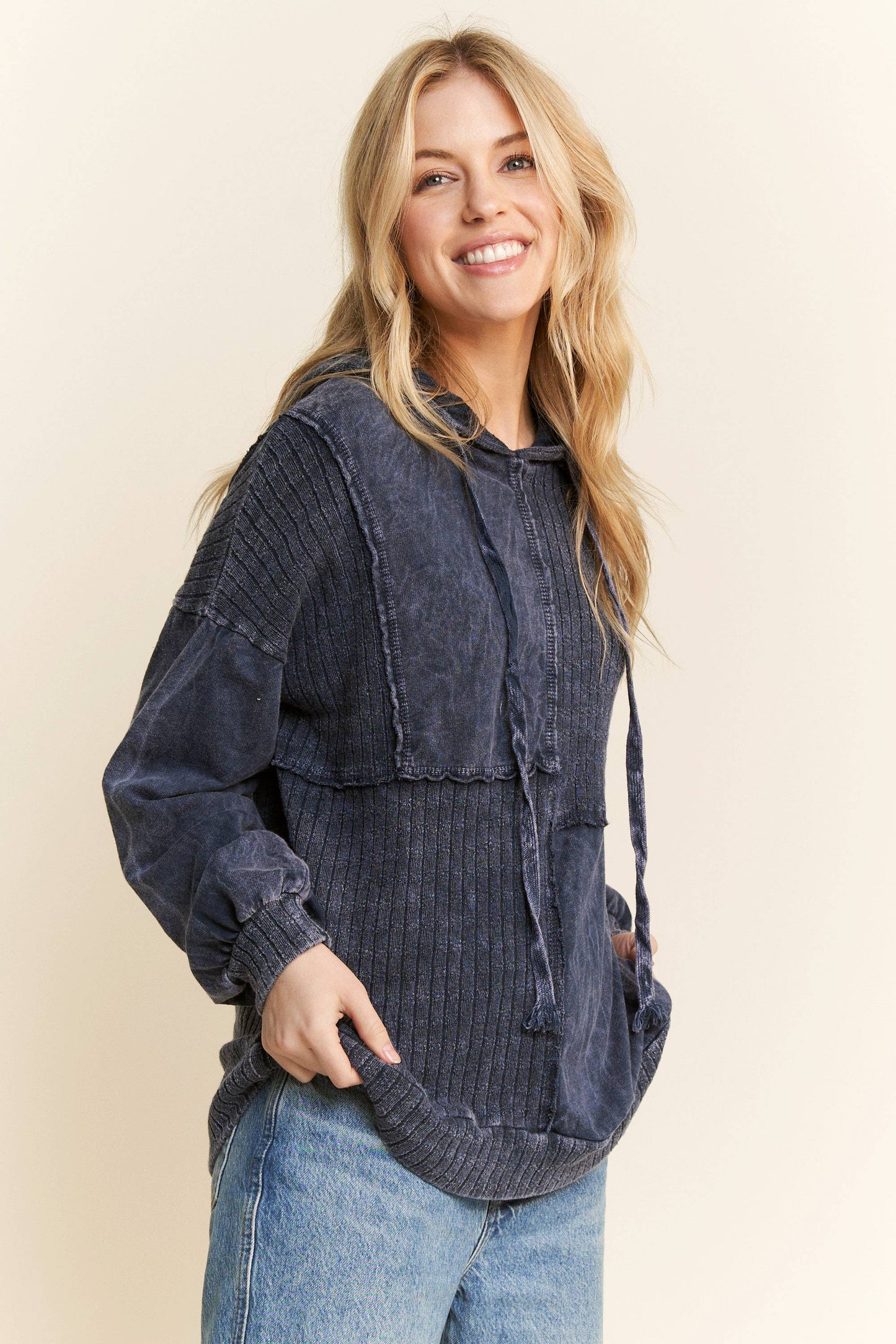 MineralWash Sweater block stitched hoodie shirt HT5969.: Olive / S-M-L / 2-2-2