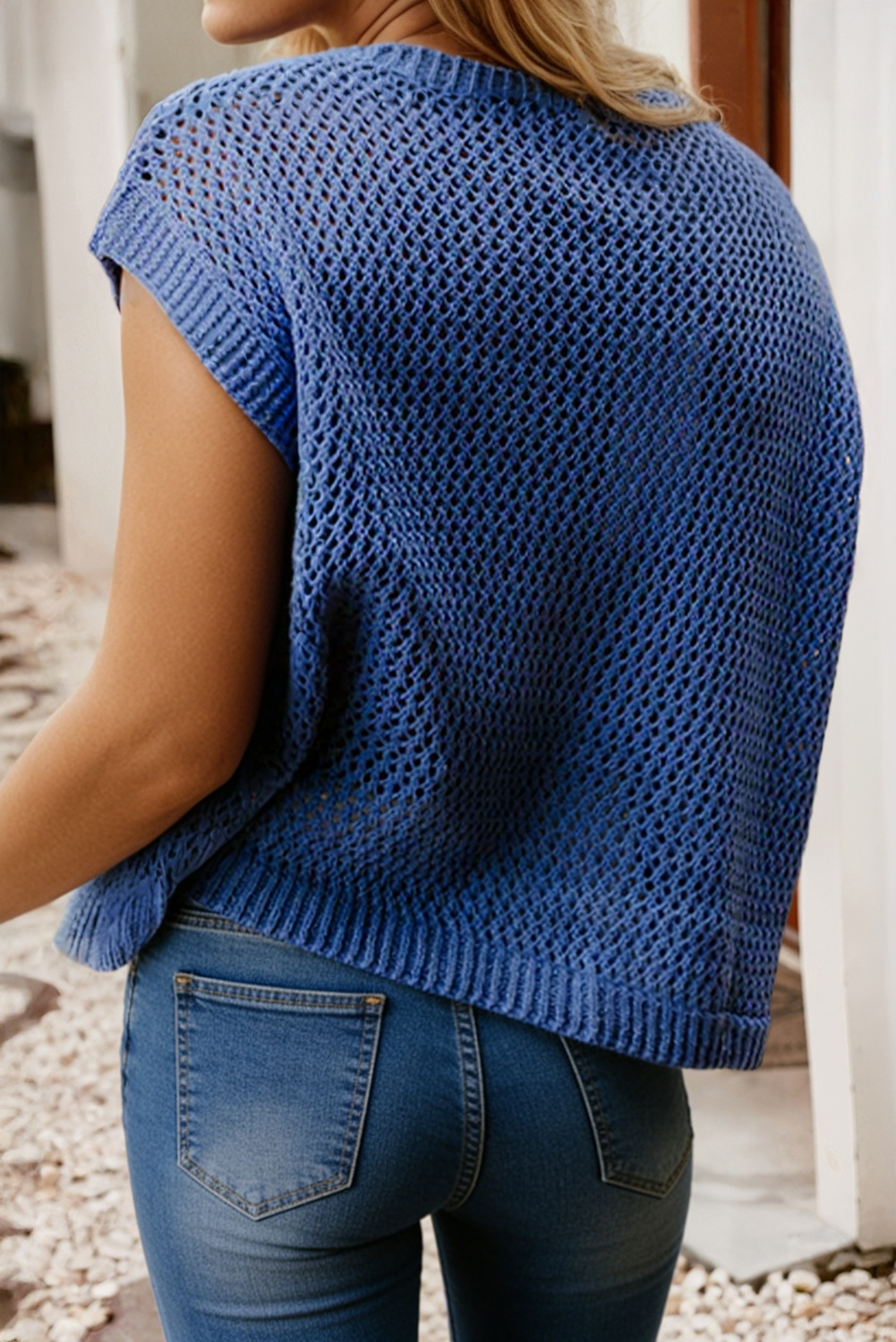 LDC Flag Graphic Short Sleeve Sweater Top: Sky Blue / L