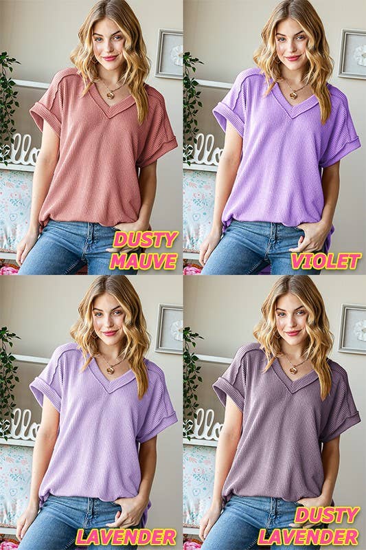 ET7484-10 SOLID URBAN RIBBED TOP: OATMEAL / 2-2-2 (S-M-L)