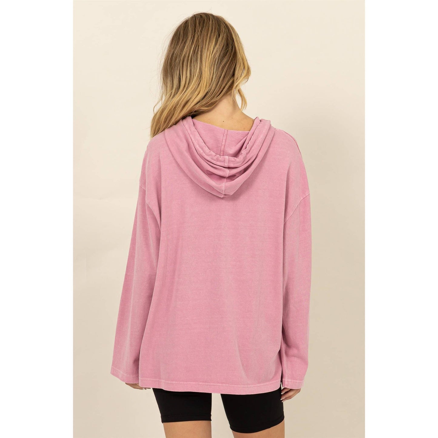 Oversized Hooded Long-Sleeve Top: BLACK / S-M-L(2-2-2)