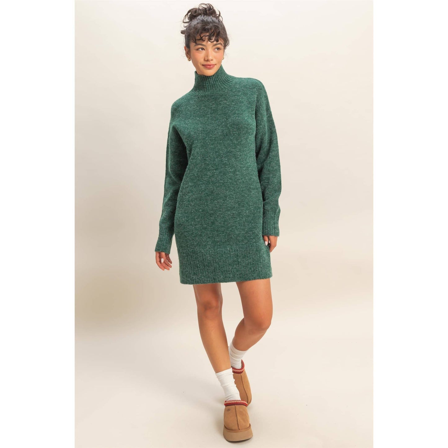 High Neck Sweater Mini Dress: BLACK / S-M-L(2-2-2)